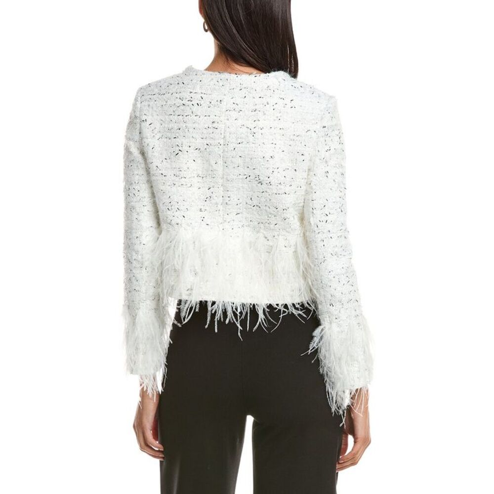 Milly Womens Richele Metallic Tweed Button Up Jacket, White - Picture 2 of 3